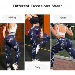 Leggings de sport pour femmes, tie-dye, sans couture, taille haute, pour la course à pied, le yoga, la gym - Product Image 5