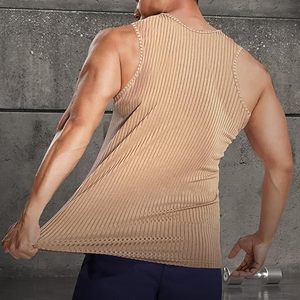 เสื้อกล้ามออกกำลังกายผู้ชายผ้าคอตตอนริบคุณภาพสูง ระบายอากาศได้ดี สีดำ สีเทา เสื้อกล้ามถักขายส่งจากโรงงาน - Product Image 3