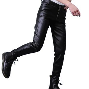 Pantalones de cuero genuino de invierno para hombre, pantalones gruesos y cálidos, pantalones negros ajustados elásticos de cuero Real para hombre - Product Image 4