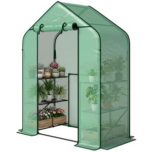 Serra Portatile da Esterno con 6 Ripiani e Copertura in PE Resistente ai Raggi UV, Porta Avvolgibile Verde per Uso in Giardino - Product Image 1