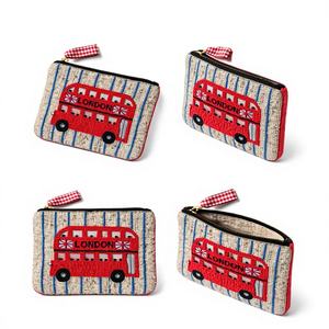 Portefeuille porte-monnaie de luxe fait main brodé Bus de Londres avec bracelet perlé et chaîne pour femme, motif voyage mignon, rouge double - Product Image 3