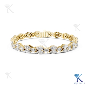 Elegant Marquise Petal Diamond Tennis Bracelet 14K <b>Solid</b> <b>Gold</b> Fine Luxury Unisex Bridal Jewelry Party Gift - Product Image 6