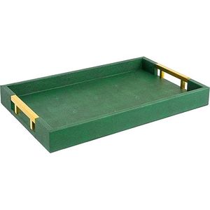 Plateau décoratif rectangulaire moderne en cuir vert au design minimaliste pour la maison ou le bureau - Product Image 1