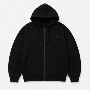 Sweat-shirt à capuche zippé noir personnalisé 100 % coton molletonné brodé épais unisexe streetwear coupe ample - Product Image 2