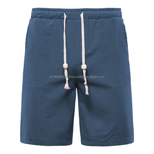 OEM Logo personnalisé Broderie Design imprimé Hommes Coton Lin Pantalon de plage d'été Shorts d'été décontractés en lin avec motif solide - Product Image 1