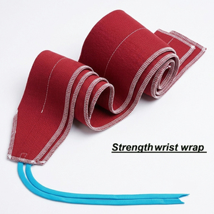 Attelle de poignet de force en polyester rouge avec fermeture auto-agrippante réglable, support de poignet pour haltérophilie avec boucles pour le pouce, bandes de maintien en coton pour les poignets - Product Image 6