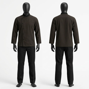 Vêtements de travail de chef Black Hardson Premium, uniforme en coton et polyester mélangés, veste marron, pantalon noir, logo embossé, 240 GSM, restaurant, bar - Product Image 1