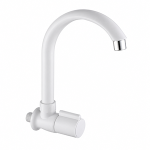 Grifo de cocina moderno de cuello de cisne giratorio de agua fría individual, montado en cubierta, de ABS cromado blanco, al por mayor KSOM-35T8C KSN Vietnam - Product Image 2