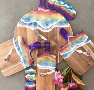 Planche à découper et à servir rectangulaire en bois d'acacia et résine époxy, motif océan, la plus vendue, compatible lave-vaisselle - Product Image 4