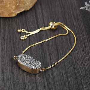 Bracelet ajustable en argent sterling 925 plaqué or 14 carats avec breloque Druzy arc-en-ciel, bracelet en pierres précieuses pour femme, cadeau de bijoux - Product Image 1