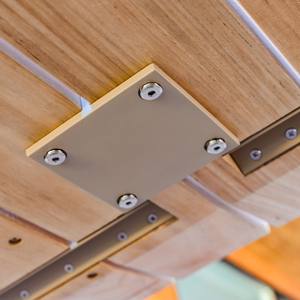 Mesa de comedor moderna de madera de teca para exteriores, minimalista, rectangular, para jardín o patio, con tablero de listones y patas de pedestal para comedor. - Product Image 4