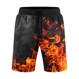 Pantalones Cortos de Hombre Tejidos de Algodón Transpirable con Estampado Abstracto de Fuego, Cintura Media, Largos hasta la Rodilla, con Cierre de Cordón, Servicio OEM, Estilo Urbano - Product Image 3