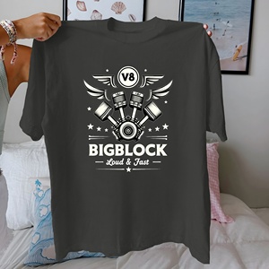 เสื้อยืดผ้าฝ้ายแท้สำหรับผู้หญิงดีไซน์เครื่องยนต์ V8ทรงพลังสวมใส่สบาย - Product Image 1