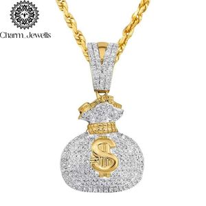 Charm_Jewells Colgante de Plata 925 con Moissanita en Forma de Bolsa de Dinero, Bañado en Oro de 18K, Temática Hip Hop, Unisex, Uso Diario, Certificado IGI, Engaste de Bisel - Product Image 3