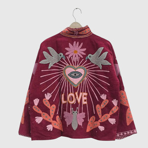 Veste à col mandarin brodée à la main avec motifs floraux, manches longues, taille plus, vêtements d'automne pour adultes, en coton corduroy - Product Image 4