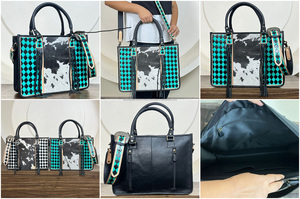 Compra directa de fábrica a granel, bolso de mano de cuero a cuadros oculto, bolso de hombro, bolsos cruzados de piel de vaca para mujer - Product Image 3