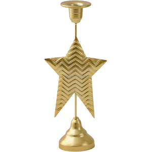 Premium Christmas Star Taper <b>Candlestick</b> • Luxury Chevron Etched Gold Candle Holder - Product Image 6