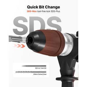 Trapano a percussione rotativo a batteria 20V con 2 batterie, caricabatterie e attacco SDS Max 1 9/16 per impieghi gravosi, senza fili, incluso punta SDS Plus - Product Image 4