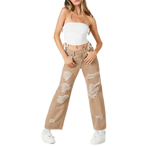 Jean en denim déchiré décontracté avec perles, effet vieilli, coupe oversize, ultra-doux, respirant, écologique, pour femme, ample, en tissu de qualité supérieure - Product Image 6