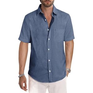 Camisa de Vestir de Primera Calidad con Botones, Estilo Denim, Tejido Liso, Bolsillo Delantero, Corte Regular, Vintage, Casual, para el Trabajo Diario - Product Image 1