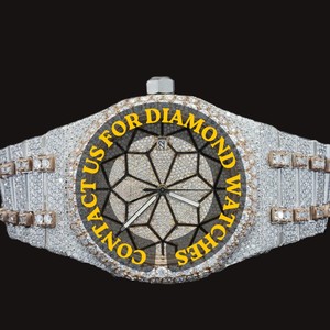 Reloj de Diseño Único con Esfera Redonda de Cristal, Dorado Blanco, Completamente Adornado con Piedras, Estilo Hip Hop, Movimiento de Cuarzo, Fecha Automática, Elegante y Brillante, Personalizable - Product Image 6