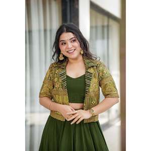 Sai Creation Designer Handmade A-Line Lehenga Choli for Party Wear Embroidered Organza <b>Sequins</b> & Crop <b>Top</b> Natural Waistline - Product Image 3