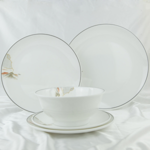 Melamine <b>Dinner</b> Plates 4 <b>White</b> Melamine Plates <b>Set</b> With Black Line Luxury Dinnerware Food Grade Restaurant Wedding Table - Product Image 3