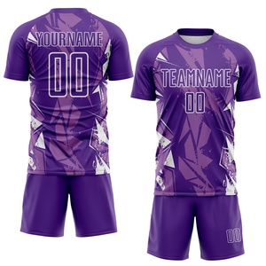 Conjunto de Uniforme de Fútbol Geométrico Morado Personalizado, Sublimado, Transpirable, de Manga Corta, para Adultos, Unisex, Cuello Redondo - Product Image 1