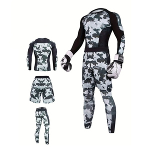 Men's 3-Piece <b>Compression</b> Workout Set Rashguard Long Sleeve <b>Shirt</b> Shorts Leggings MMA Gym Fitness Sportswear Wholesale OEM - Product Image 5