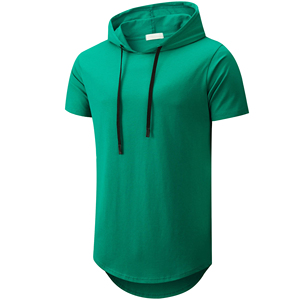Men Blank Hooded Short Sleeve Solid Color Cotton Custom Designing Summer Outdoor Sports Wear Basic Cotton <b>Blended</b> Hoodie Men's - Product Image 6