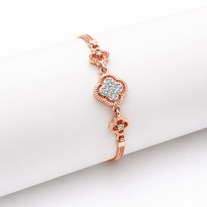 18ct Rose Gold Clover <b>Flower</b> Diamond <b>Bracelet</b> for Women Floral Design Fine Jewelry Wedding Party Gift High Polish Finish - Product Image 1