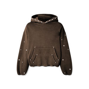 Sudadera con Capucha Extra Grande Personalizada, Servicio OEM, Decorada con Pedrería, Largo Recortado, Bolsillo Frontal, Unisex, Ropa Casual de Calle para Otoño - Product Image 1