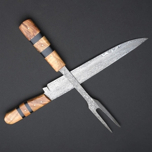 Juego de Cuchillos de Cocina de Acero de Damasco Hechos a Mano (2 Piezas) con Mango de Madera, Diseño Ambidiestro, Hoja de 12 Pulgadas - Regalo para Chef Profesional - Product Image 3