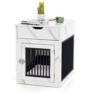 Casa para Perros de Madera Maciza Blanca con Cajón y Carga Inalámbrica, Diseño Rectangular Tipo Villa para Animales Pequeños, Uso en Interiores - Product Image 2