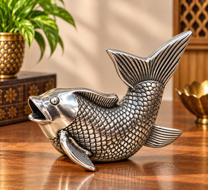 Escultura de Pez Hecha a Mano con Acabado Plateado, Figura Decorativa de Metal de Pez, Estatua Detallada de Animal Acuático, Adorno de Lujo para Mesa del Hogar - Product Image 6
