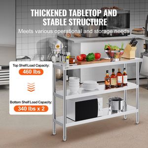 14X48X34 pollici tavolo di preparazione alimentare in acciaio inox tavolo da lavoro cucina commerciale 2 regolabile sotto scaffale metallo resistente - Product Image 3