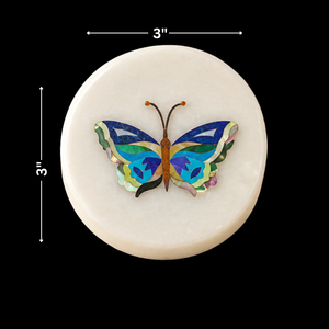 Posavasos Redondo de Resina con Diseño de Mariposa y Mármol, Decoración Moderna para Mesa de Hogar, Bodas y Diwali - Product Image 1