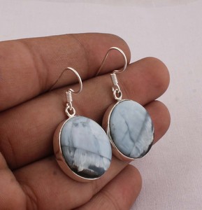 Pendientes de Ágata Azul Hechos a Mano, Plata de Ley 925, Estilo Bohemio Vintage, Pendientes Colgantes de Ágata con Banda, Proveedor de Joyería Fina - Product Image 3