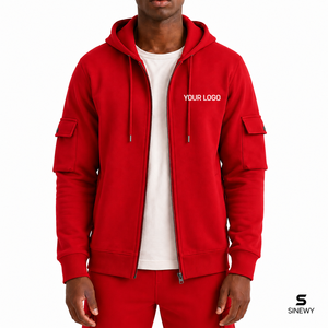 Sweat-shirt à capuche zippé rouge pour homme SINEWY, coupe ample, avec poches, 100 % coton molletonné, décontracté, pour l'automne, motif cœur numérique - Product Image 3