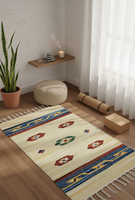 Tapis de pique-nique et de maison rectangulaire multicolore en coton tissé beige, motif floral moderne, lavable en machine, avec envers réversible, vente en gros