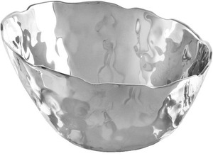 Moderna Cuenco Decorativo Profundo de Plata Martillada con Borde Ondulado Orgánico, Hecho a Mano, Libre de BPA, Elegante, de Aluminio Pulido, de Forma Libre, para Frutas y Fiestas - Product Image 6