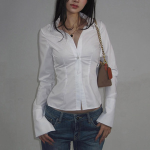 Camisa de Oficina para Mujer, Corte Entallado, Manga Larga, Color Sólido, Blusa, Ropa de Trabajo, Top Básico - Product Image 6
