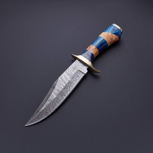 Couteau de survie multifonctionnel en acier Damas fait main de qualité supérieure, lame fixe OEM, pour camping et extérieur, avec manche en bois exotique et résine - Product Image 4