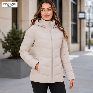 Custom <b>Womens</b> Hooded Puffer <b>Jacket</b> <b>Lightweight</b> <b>Quilted</b> Winter Coat OEM ODM Private Label Wholesale Outerwear Manufacturer - Product Image 1