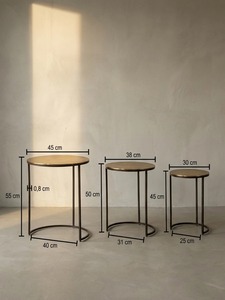 Modern Round Metal Coffee <b>Table</b> Set <b>Marble</b> Top Nesting Side <b>Tables</b> Durable Finish Minimalist Living Room 45 38 30 Cm Diameter - Product Image 1