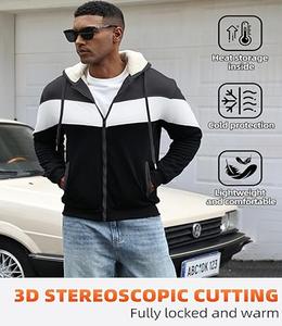 Sweat à capuche pour homme de haute qualité, lourd, avec cordon de serrage et fermeture éclair, coupe classique, empiècements contrastés, manches longues - Product Image 4