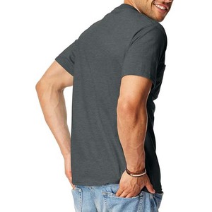 T-shirt rouge en coton à col rond pour homme, coupe classique, manches courtes, couleur unie, tricot jersey, avec poche – Meilleure vente - Product Image 5