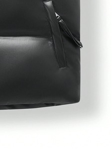 <b>Men's</b> Black Stand Collar PU <b>Leather</b> Padded <b>Vest</b> With Zipper Closure Windproof Casual Winter Outerwear - Product Image 5