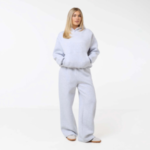 Sweat à capuche d'hiver pour femme, gris chiné, imprimé délavé à l'acide, épaules tombantes, coupe oversize, 100 % coton, écologique, respirant, longueur intégrale - Product Image 3