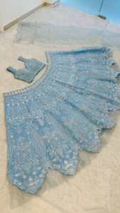 Designer Bridal Wear Party Wear Beautiful Resham Dori And Rainbow Sequence Work Slub Silk Lehenga With Blouse And <b>Net</b> <b>Dupatta</b> - Product Image 4